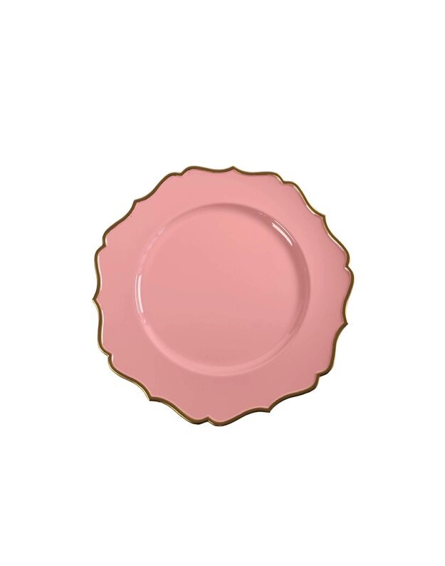 Dekoratyvinė rožinė lėkštė su auksinėmis detalėmis