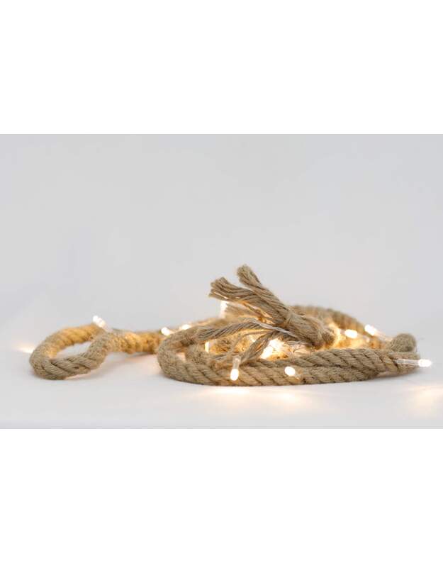 Džiuto virvė - girlianda su 20 šiltai baltų šviesos diodų 2m.
